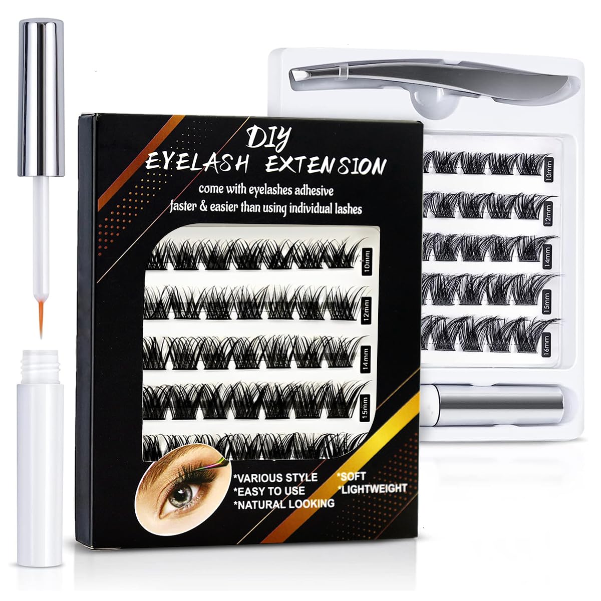MAYCREATE False Eyelashes for Women, DIY Eyelash Extension Kit, 45pcs 10-16mm 5 Sizes Cluster Lash, Natural Curl Individual Wispy Eye Lashes Set with Glue and Tweezer - Quick & Easy Use MAYCREATE False Eyelashes for Women, DIY Eyelash Extension Kit, 45pcs 10-16mm 5 Sizes Cluster Lash, Natural Curl Individual Wispy Eye Lashes Set with Glue and Tweezer - Quick & Easy Use